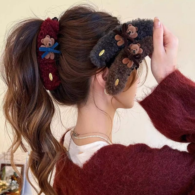 香蕉夹竖夹韩系可爱小熊ins风高马尾发夹女高级感温柔后脑勺抓夹