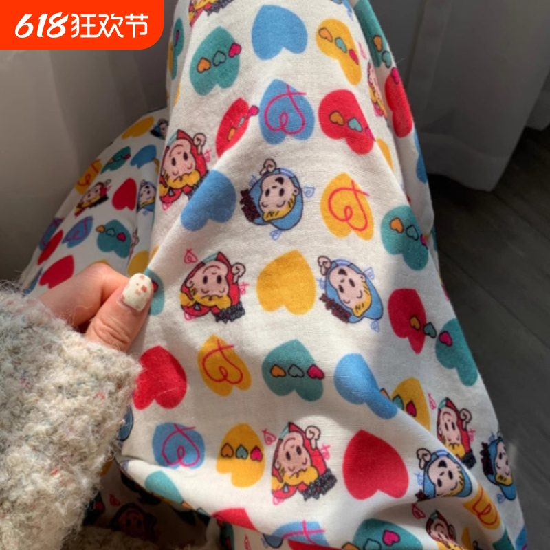 2024绵绸治宽松睡裤女款冰丝家居裤女长裤遛弯条纹小碎花印花格子