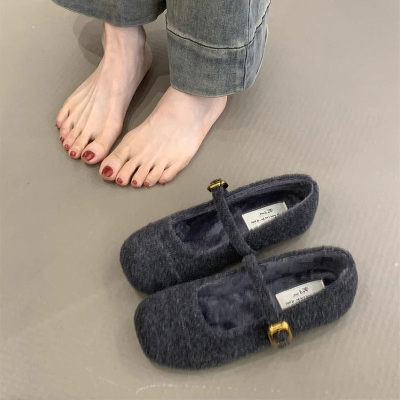 仙女风毛毛鞋女外穿2025秋冬新款加绒玛丽珍单鞋复古软底防滑棉鞋