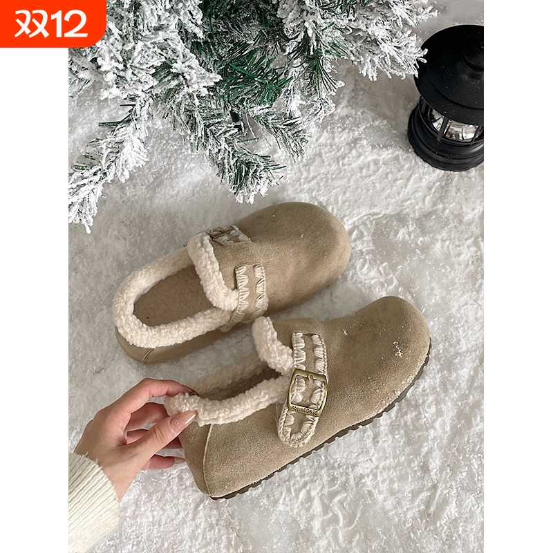 铃兰加绒全包勃肯鞋女冬2025新款厚底雪地靴加厚保暖棉鞋外穿毛绒