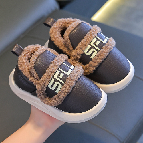 儿童棉拖鞋PU皮防水鞋冬季新款