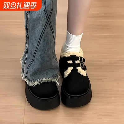 厚底加绒毛毛雪地靴女2025年冬季新款保暖勃肯鞋棉鞋黑色毛绒棕色