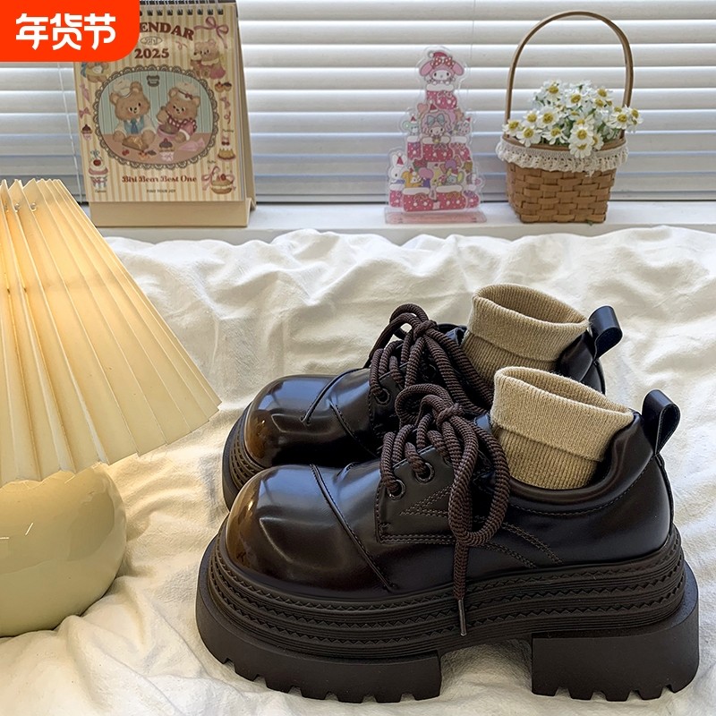 欧货厚底增高小皮鞋女2025秋季新款时尚英伦风小个子系带乐福单鞋,女鞋,深口单鞋,淘宝优惠券,粉丝福利购,淘宝优惠卷