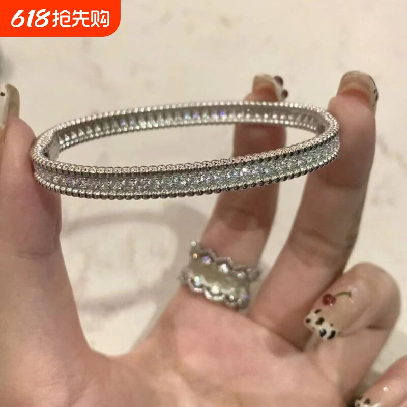 万花筒单排镶嵌满钻手镯珠边窄版满天星叠戴925银轻奢时尚手环