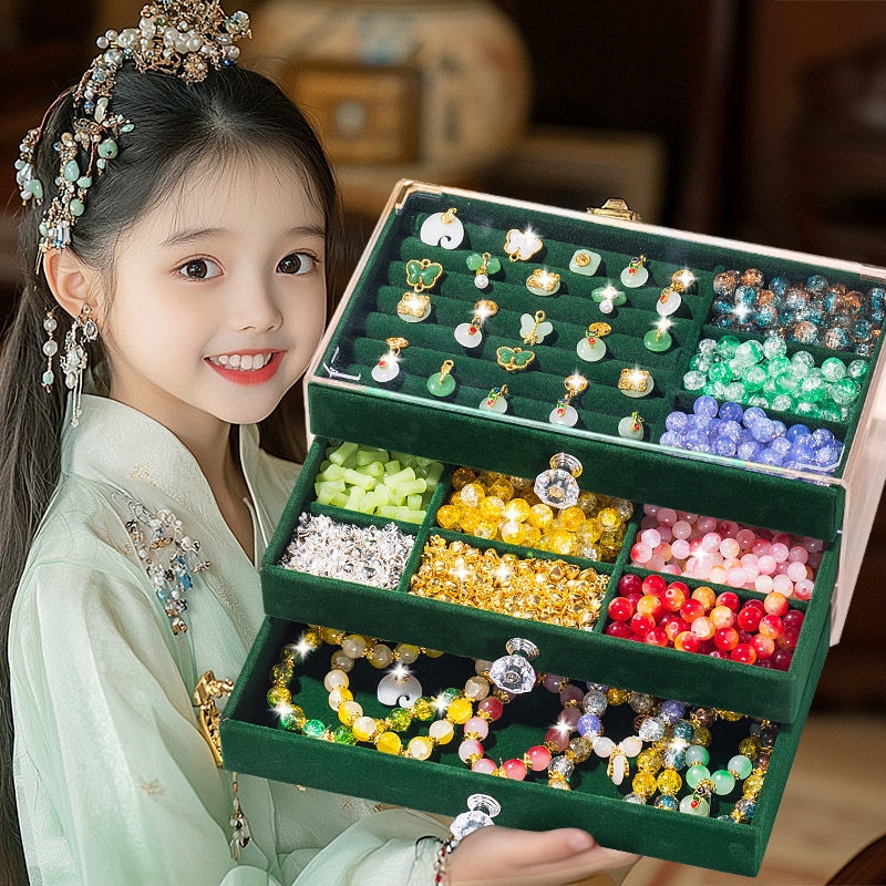 古风儿童手链diy材料串珠手工女孩子生日的礼物玩具礼盒6女童首饰