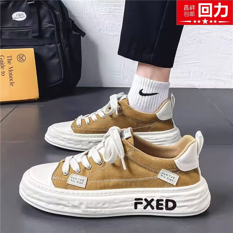 高端帆布鞋男士秋季透气休闲滑板鞋学生潮流百搭运动小众回力布鞋