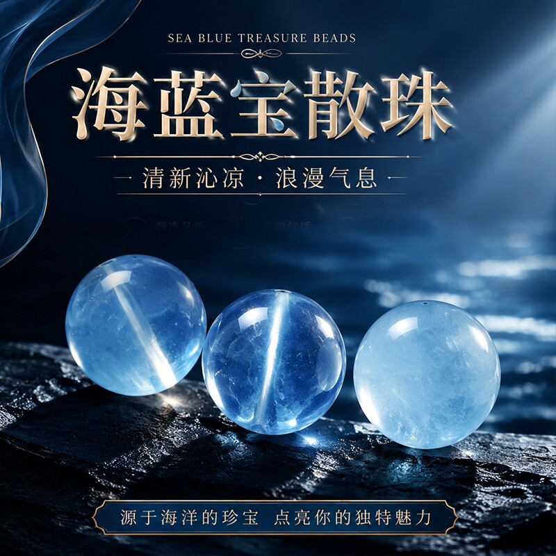 天然冰种海蓝宝散珠子魔鬼蓝单颗手串配珠diy手链蓝水晶珠宝珍珠