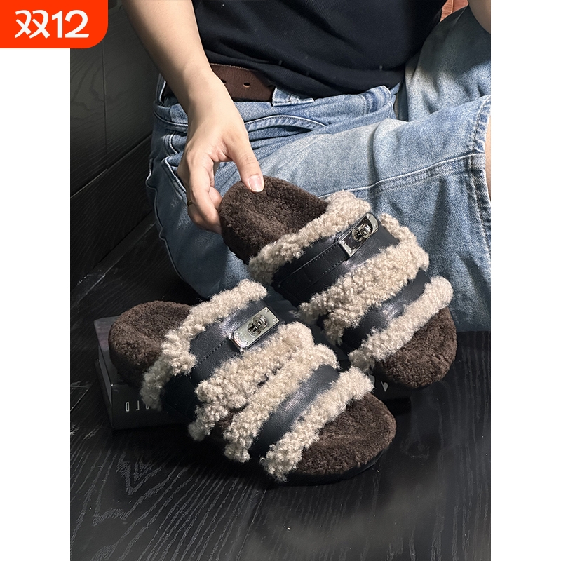 好巴适厚底羊羔毛拖鞋