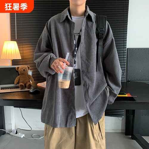 灯芯绒长袖男衬衫复古风格