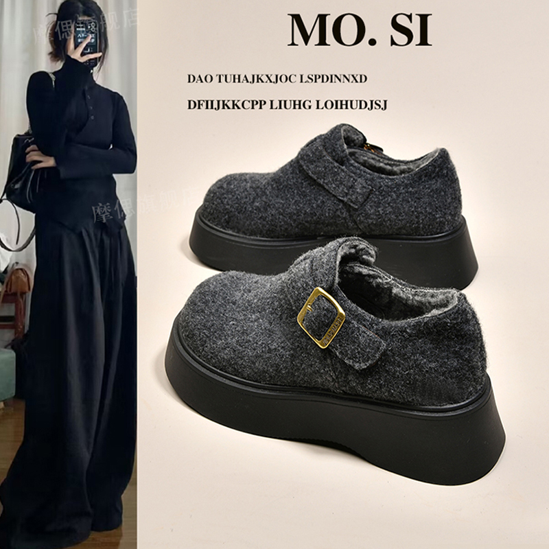 厚底灰色勃肯鞋女鞋子2025新款秋冬加绒保暖雪地靴棉鞋休闲乐福鞋