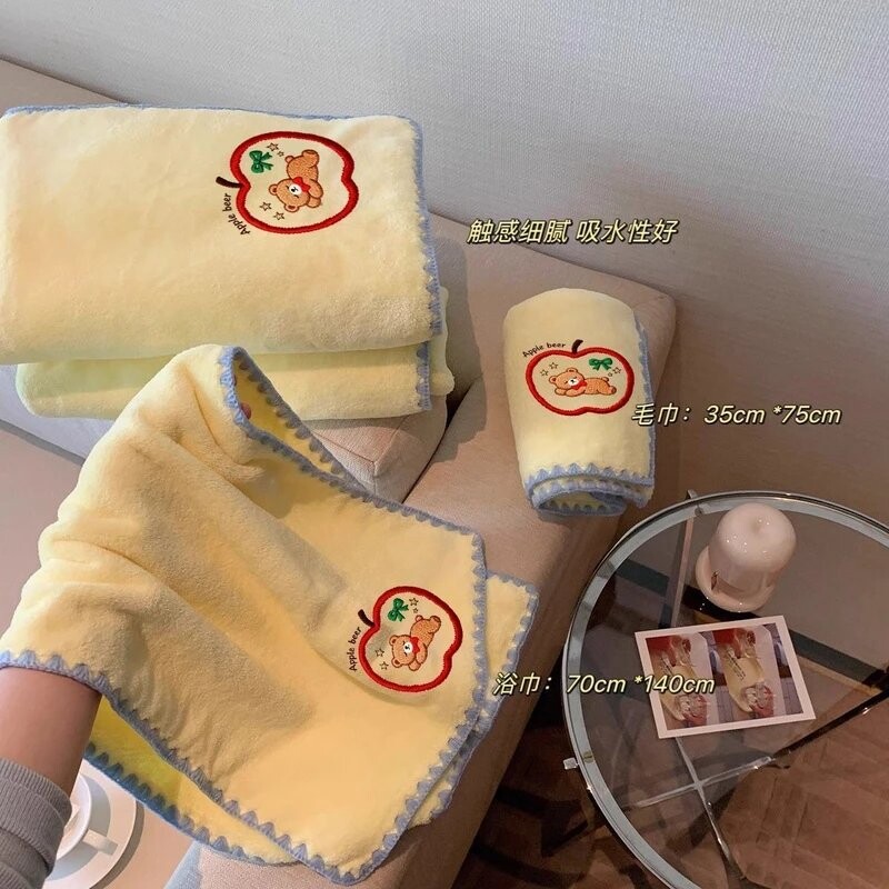 吸水速干毛巾可爱大人裹巾苹果小熊卡通浴巾女可爱苹果熊女款⑥