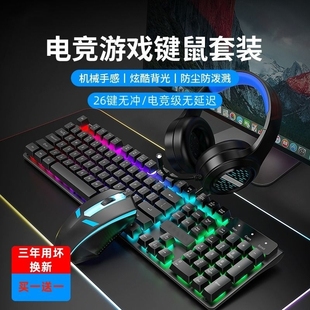 电竞背光游戏有线键盘键鼠套装 笔记本电脑办公静音 机械手感台式