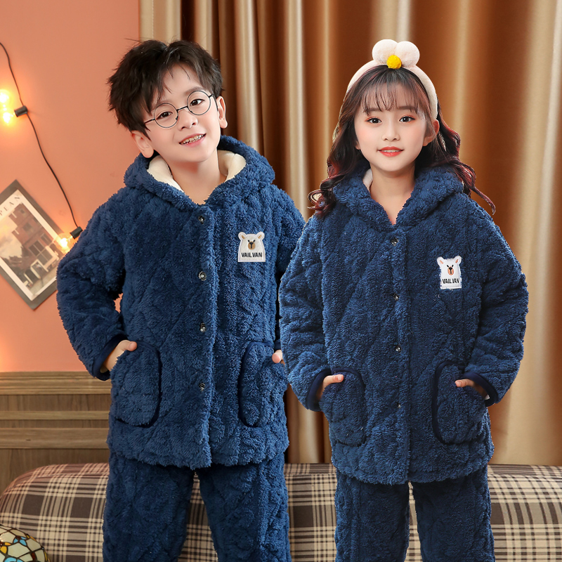 儿童睡衣加厚冬季三层加绒夹棉