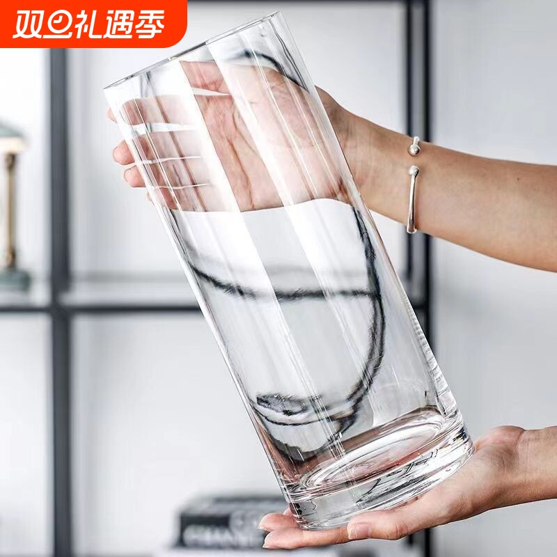 客厅落地玻璃花瓶摆件加厚插花创意雪柳富贵竹专用玄关艺术透明