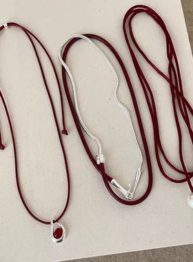 安可拉红绳绑带choker项链女简约百搭ins甜酷辣妹时尚颈链毛衣链