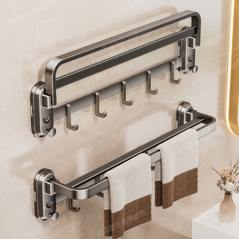 吸盘毛巾架卫生间壁挂免打孔浴室置物架一体挂钩挂杆浴巾收纳架子