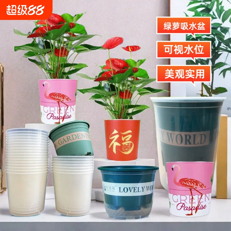 树脂花盆吸水盆透明套盆懒人储水盆大号水培塑料绿萝双层植物绿植