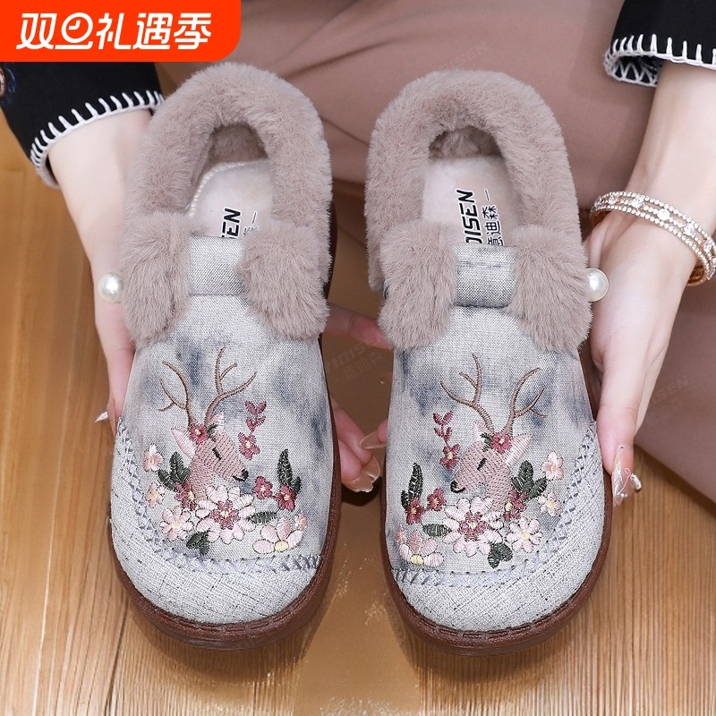 冬季女新款加绒加厚保暖女士棉鞋新中式国风妈妈鞋老北京布鞋鞋子