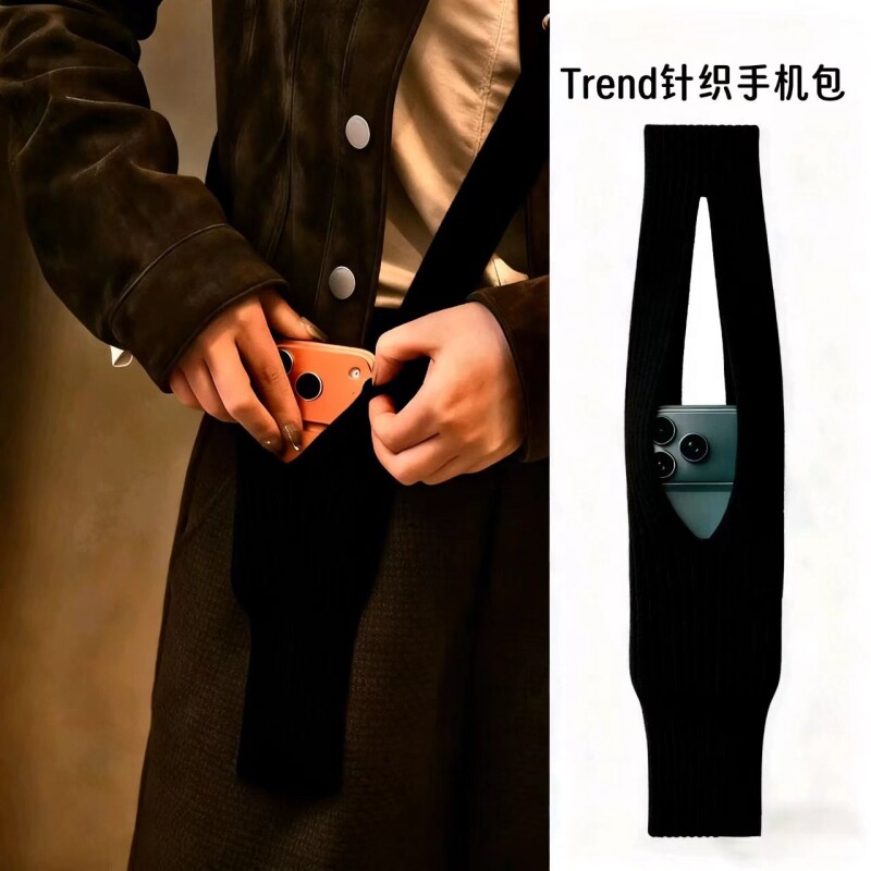 2025新款针织包手机袋随身迷你单肩包时尚针织袋手提红色手机包