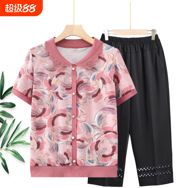 中老年妈妈夏季短袖奶奶T恤休闲