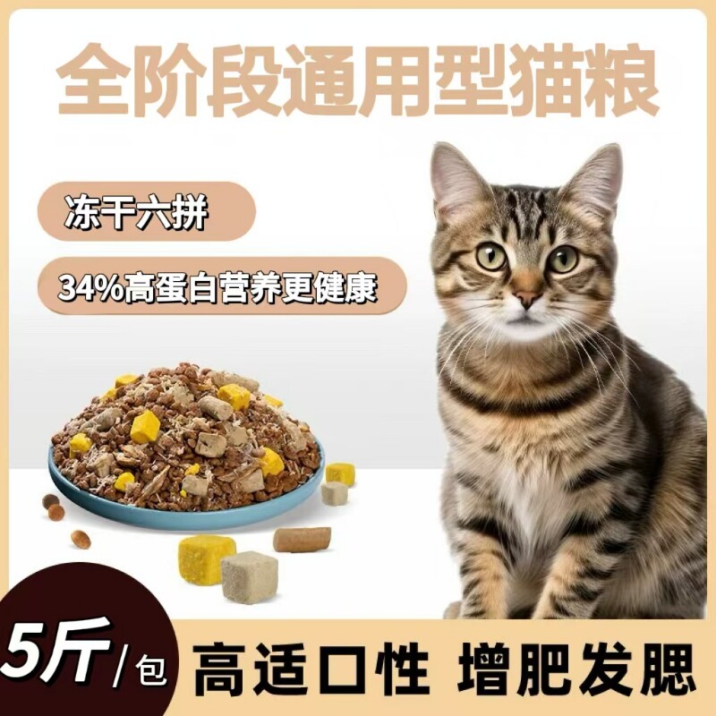 猫粮成猫幼猫通用型营养10斤实惠装冻干猫主粮全价华奥狸花猫鸡肉