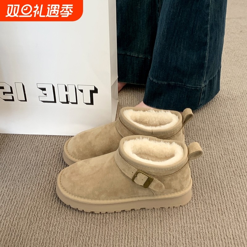 厚底雪地靴棉鞋女款2025新款冬季毛毛勃肯鞋加绒加厚短靴子东北大