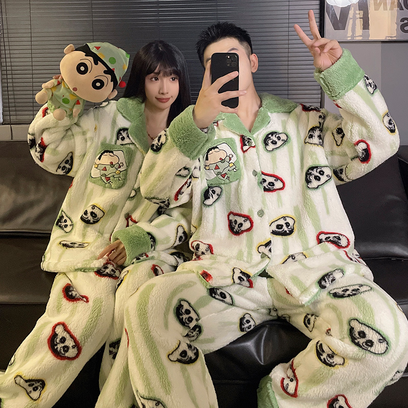 秋冬季情侣睡衣女珊瑚绒加绒加厚