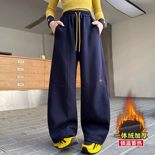 女童裤子冬季2025新款运动裤儿童弯刀裤女大童秋冬加绒裤外穿长裤