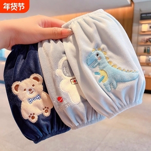 男童女童耐脏袖套秋冬婴幼儿袖头宝宝套袖儿童卡通小护袖黑色毛绒