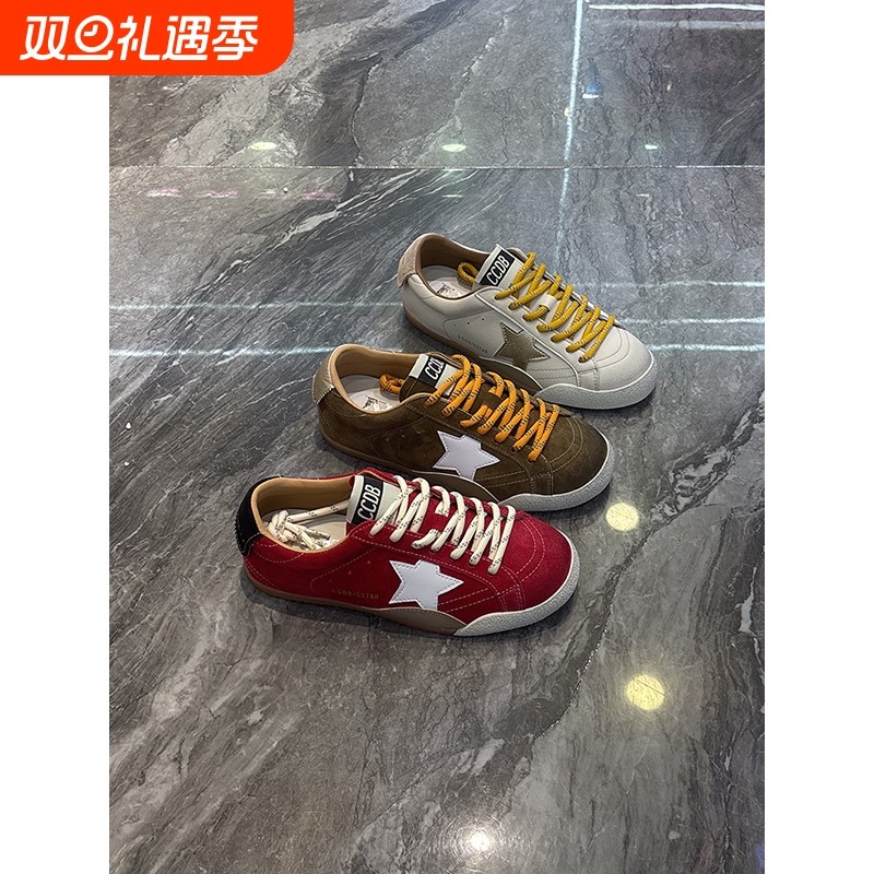 复古~真皮平底星星板鞋女2025秋新款显脚小超软休闲运动德训鞋潮