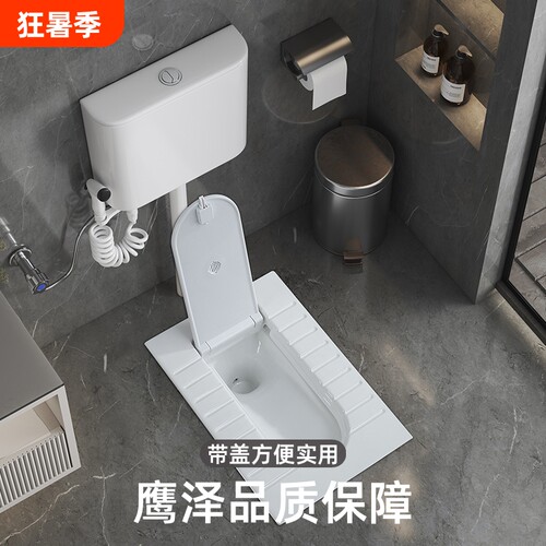 鹰泽带盖板蹲便器一体翻盖式蹲厕