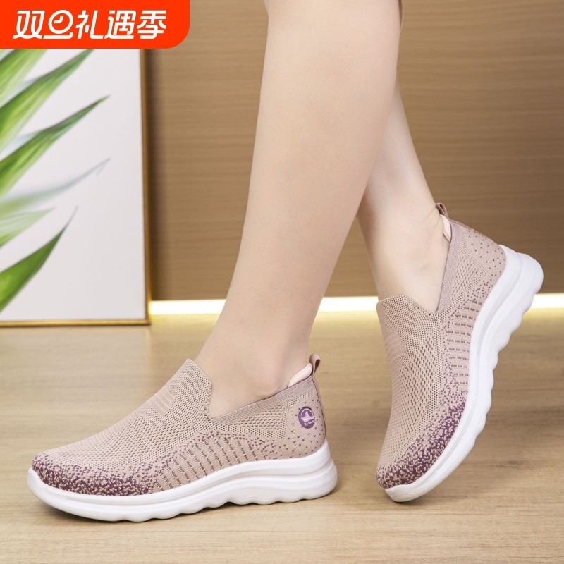 秋季新款老北京布鞋女百搭飞织透气套脚妈妈舒适轻便休闲防滑单鞋