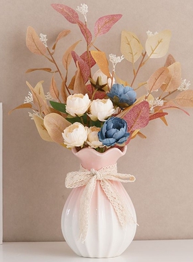 简约现代渐变陶瓷花瓶装饰干花水养鲜花积木花客厅插花摆件