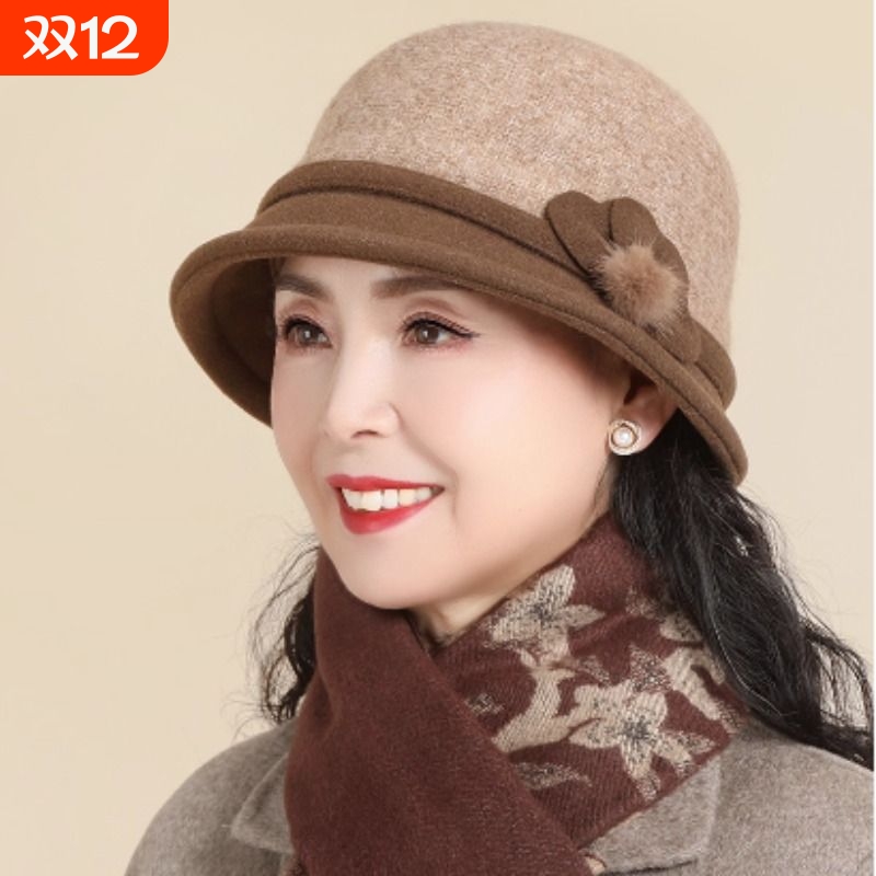 妈妈帽子女2024新款秋冬洋气奶奶渔夫帽冬款中老年人老太太保暖帽