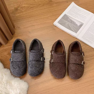 女潮 凉拖鞋 新款 复古森系彩色真皮磨砂皮包头圆头搭扣平底舒适单鞋