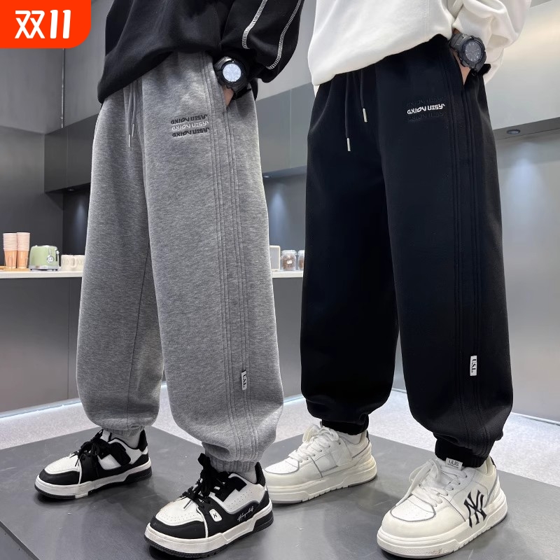 童装男童春秋运动卫裤宽松2025新款中大童儿童长裤潮秋季薄款灰色