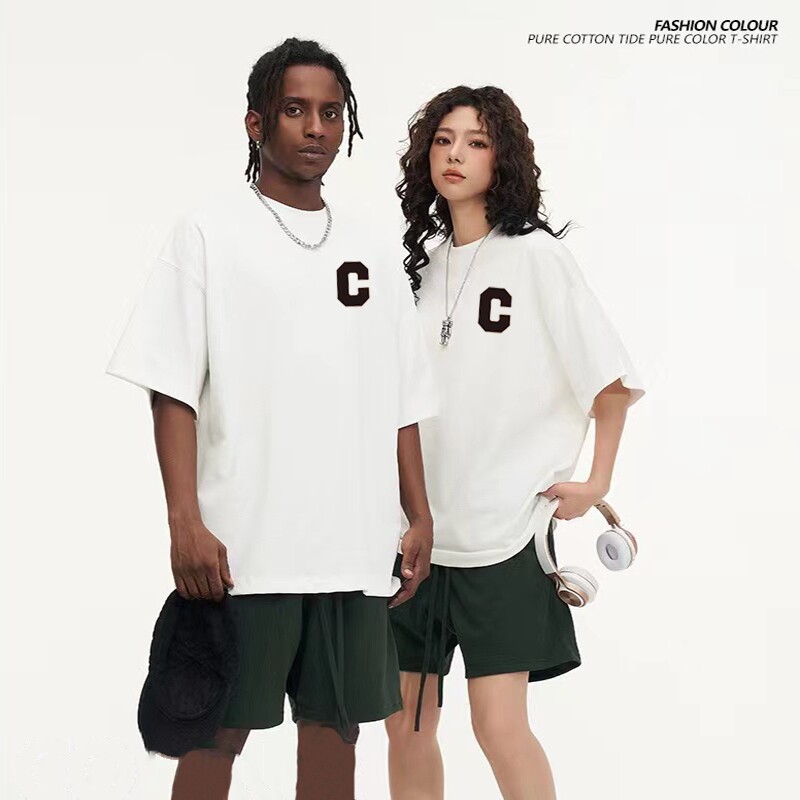 T宽松时尚印花短袖t恤男女情侣夏季休闲上衣0402-2纯白白色黑色