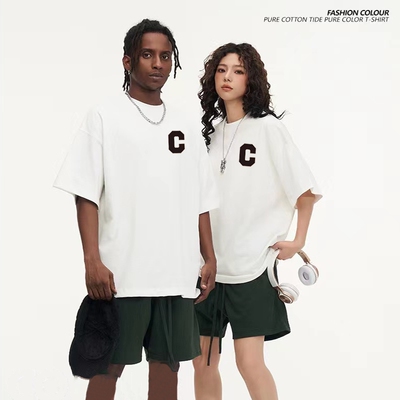 T宽松时尚印花短袖t恤男女情侣夏季休闲上衣0402-2纯白白色黑色