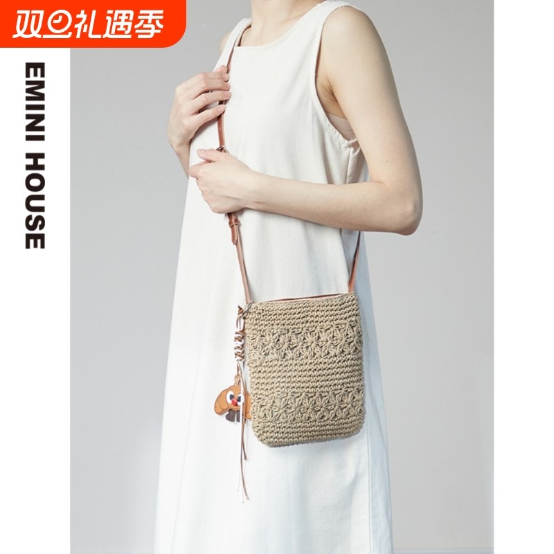 伊米妮2025新款夏日度假风编织手机包小包日常出行单肩斜挎包手工