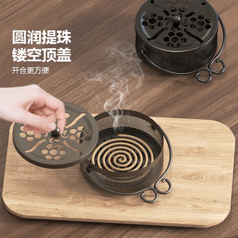 蚊香盘托新款铁艺防烫蚊香炉带盖檀香熏香炉室内家用蚊香支架金属