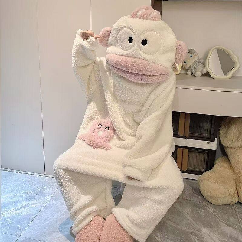 小丑鱼连体儿童睡衣女孩冬季珊瑚绒亲子加绒加厚搞怪家居服套装男