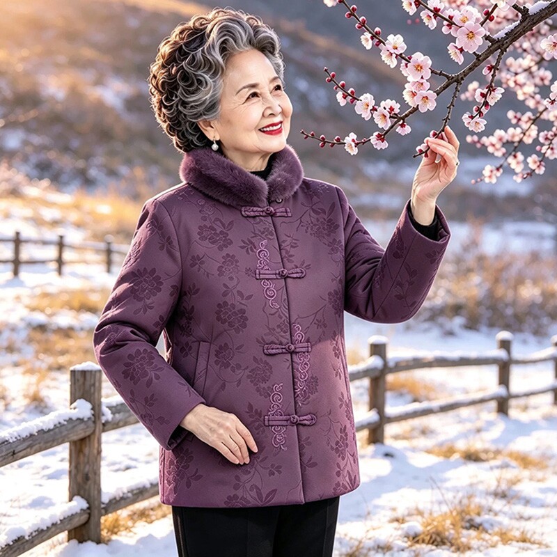 老太太洋气棉袄加绒加厚老年女装奶奶冬装棉服老人保暖棉衣女防寒