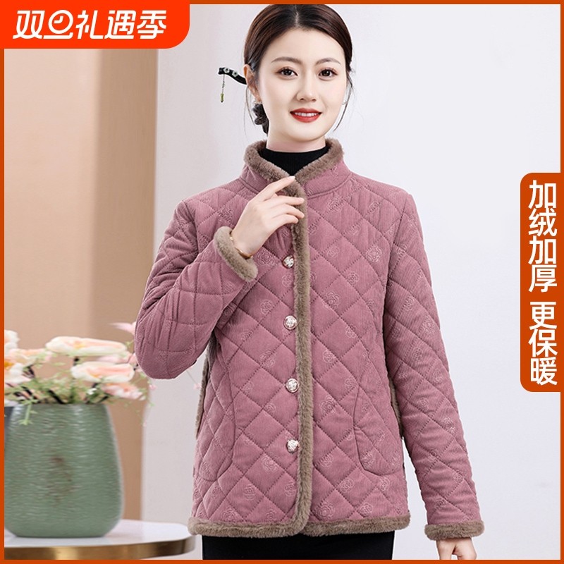 中老年妈妈小棉袄女装加绒加厚棉衣外套新款洋气秋冬保暖棉服薄款