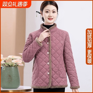 洋气秋冬保暖棉服薄款 中老年妈妈小棉袄女装 加绒加厚棉衣外套新款