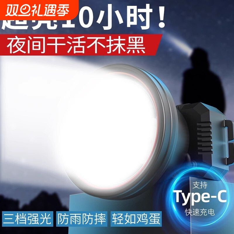 2025新款户外强光头灯充电超亮头戴式新款感应超长续航夜钓鱼专用