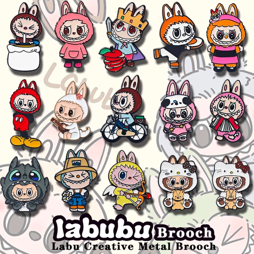 小精灵拉布布labubu金属徽章胸针可爱潮流卡通泡泡玛特配饰帽子