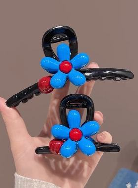 蓝色花朵头发抓夹女大号鲨鱼夹2026新款发量大高级感发夹发饰韩系