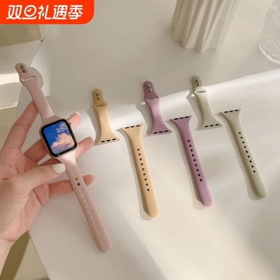 适用applewatchs11表带苹果s10手表带iwatchSE3腕带s9硅胶双钉扣ultra3智能运动六七八代小蛮腰夏天透气女款