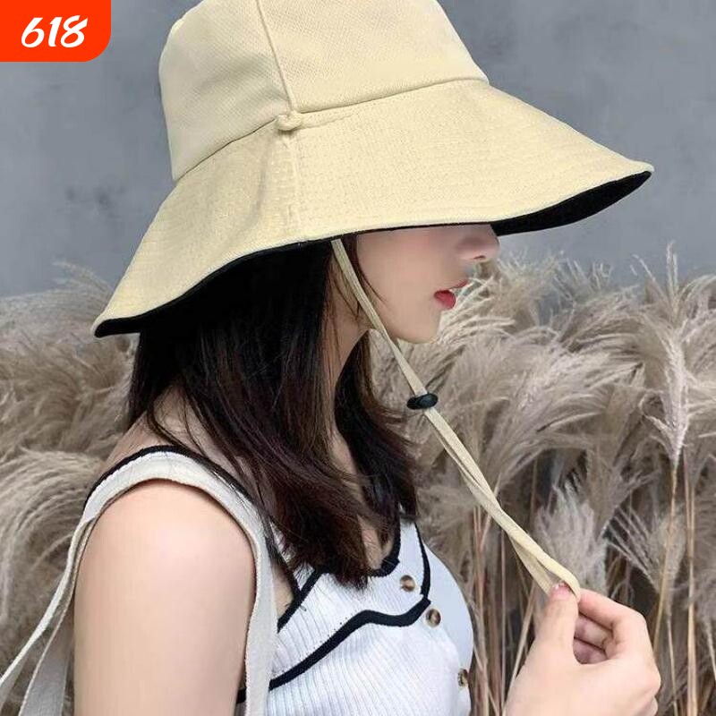 渔夫帽韩版女太阳帽夏天百搭女春秋大沿遮阳双面防晒帽子