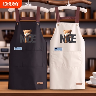 防水厨房围裙家用新款时尚背带做饭防油免洗可爱餐饮工作服黑色